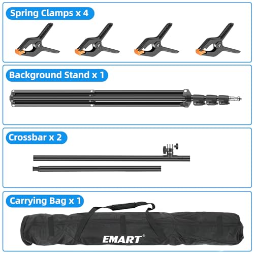 EMART 8.5 x 5ft Portable T-Shape Backdrop Stand Kit with Adjustable Frame, 4 Spring Clamps & Carry Bagfor Parties, Photography, Video, and Studio Background Support - size: 8.5ft x 5ft
