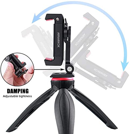 Metal Phone Tripod Mount with Rotatable Cold Shoe for Microphone Mount, Compatible with iPhone & Android, Universal Tripod Adapter for Vlogging, Cell Phone Holder, Youtube, Video Creators Rig
