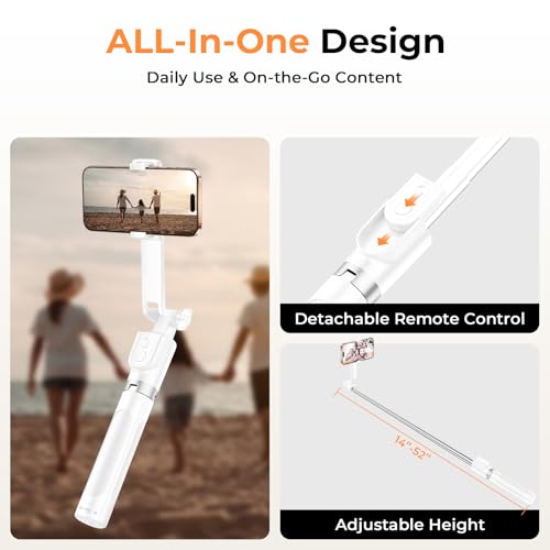 Sensyne 53" Selfie Stick for Phone, Extendable Travel Tripod with Detachable Remote for Photography, Selfies, Compatible with All Cell Phones, White - color: White