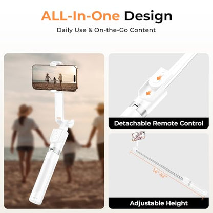 Sensyne 53" Selfie Stick for Phone, Extendable Travel Tripod with Detachable Remote for Photography, Selfies, Compatible with All Cell Phones, White - color: White