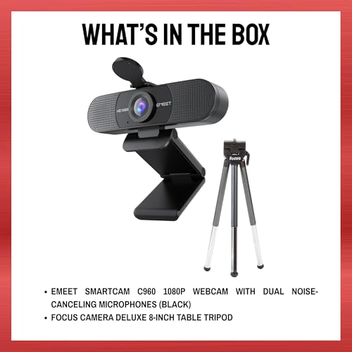 EMEET SmartCam C960 1080P Webcam with Dual Noise-Canceling Microphones (Black) Bundle with 8-Inch Table Tripod (2 Items)