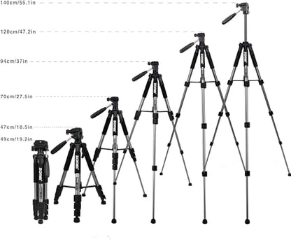 Camera Tripod, ZOMEI Q111 55-inch Smartphone Tripod Flexible Aluminum Travel Tripod with 3-Way Pan Head and Phone Holder, for Photography YouTube Smartphones Cameras and LED Ring Light (Silver) - color: Silver, size: 55"