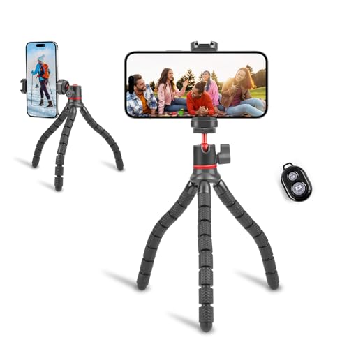PULUZ Portable Phone Tripod with Wireless Remote and Clip, Flexible Cell Phone Tripod Stand for Video Recording/Vlogging/Selfie