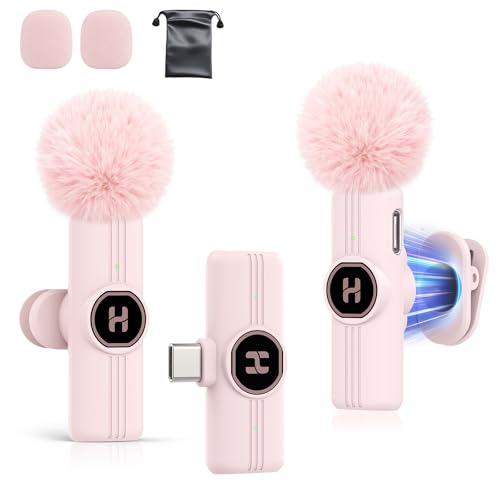 Mini Wireless Lavalier Microphone for iPhone 15 16, iOS and Android Devices - USB C Noise Reduction Lapel Mic for Recording, Clip Omni Lav Mic Microfono for Video Recording, Tiktok, Youtube, Vlog - color: Pink, size: Without Charging Case