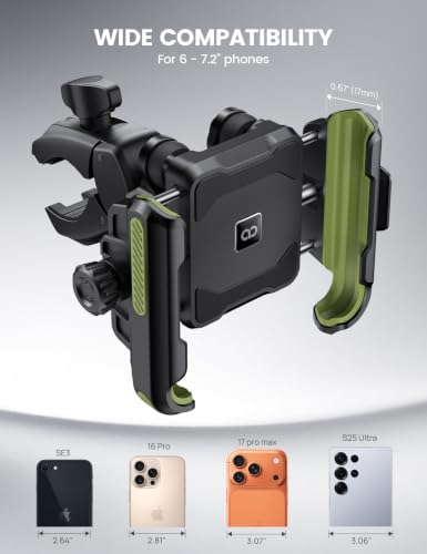 Lamicall Motorcycle Bike Phone Mount Holder for 6-7.2" Phones, Green | Upgrade Vibration Dampener, Camera Friendly - color: Green