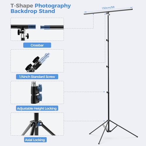 EMART White Photo Backdrop with Stand Kit 10x5ft, Photography White Background Screen with Portable T-Shape Support and 5 Clamps for Video Recording, Meetings, Self Tape - size: 5x10ft
