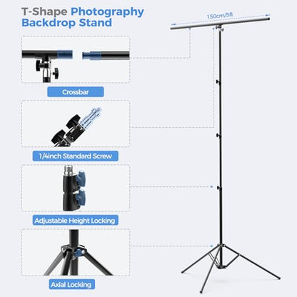 EMART White Photo Backdrop with Stand Kit 10x5ft, Photography White Background Screen with Portable T-Shape Support and 5 Clamps for Video Recording, Meetings, Self Tape - size: 5x10ft