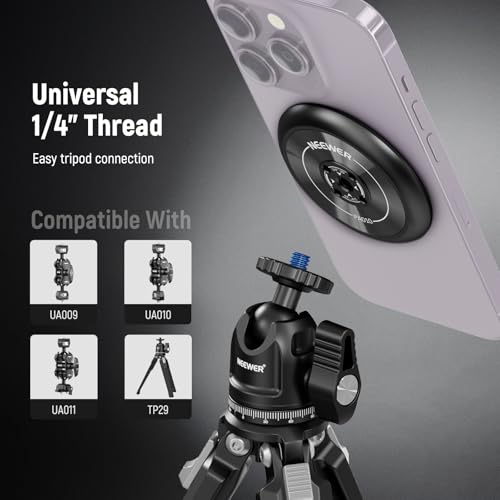 Neewer Magnetic Phone Tripod Mount Adapter with Adhesive Magnetic Ring 2 Pack Compatible with MagSafe iPhone 16 15 Pro Max Plus 14 13 12, 1/4" Thread for Video Recording Selfie Stick Ring Light, PA010 - style: PA010(2 Pack) w/Magnetic Ring