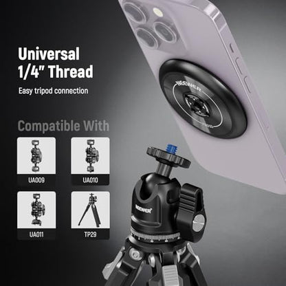 Neewer Magnetic Phone Tripod Mount Adapter with Adhesive Magnetic Ring 2 Pack Compatible with MagSafe iPhone 16 15 Pro Max Plus 14 13 12, 1/4" Thread for Video Recording Selfie Stick Ring Light, PA010 - style: PA010(2 Pack) w/Magnetic Ring