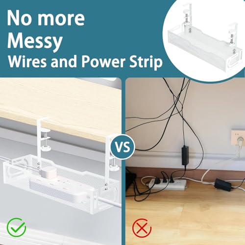 2Pack Under Desk Cable Management Tray, No Drill Mesh Desk Cable Tray, Wire Management Tray Cable Management Rack, Wire Organizer and Cable Management Box (White) - color: 2Pack-White (15.3''+15.7'')