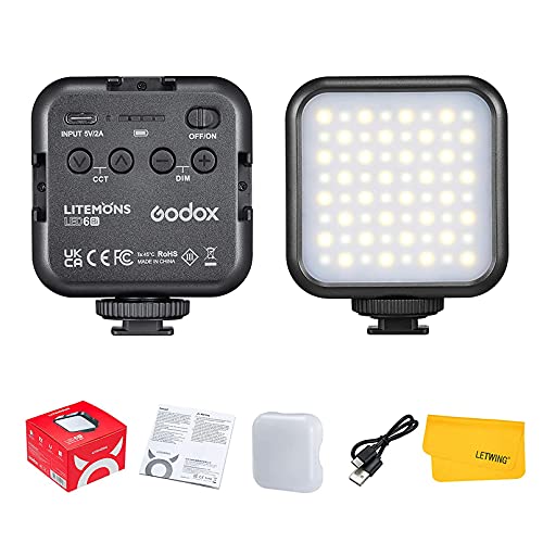 GODOX LED6Bi LED Video Light,Rechargeable Bi-Color Temperature LED Camera Light,Mini Fill-in Light 3200K-6500K Dimmable Support Magnetic Adsorption with 3 Cold Shoe Mounts for Vlog Live Streaming - color: LED6Bi-1