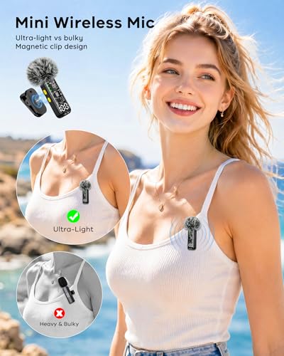 4 Pack Wireless Mini Lavalier Microphones for iPhone, Android iPad | Noise Reduction & LED Digital Display, Magnetic Mini Mic for Video Recording Vlogging YouTube Podcast Interview