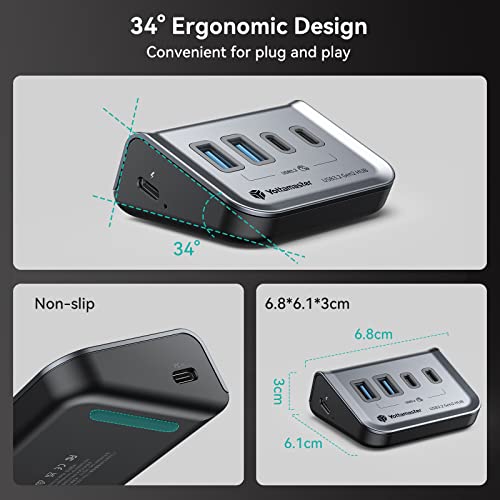Yottamaster 4-in-1 USB C Hub, 10Gbps USB 3.2 Gen 2 Desktop Hub with 2 USB-A& 2 USB-C Data Ports, 2-in-1 USB-C/A Cable, Angled USB Splitter for PC, Laptop, Mac mini, MacBook, iMac(Not Support Charging) - style: with 2 USB-C & 2 USB-A