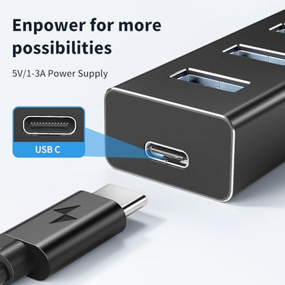 atolla Aluminum 7-Port USB 3.0 Hub with 1m Extension Cable - 5Gbps High-Speed Data Transfer for MacBook Pro, Laptop, PC, Gaming Setup - color: Black