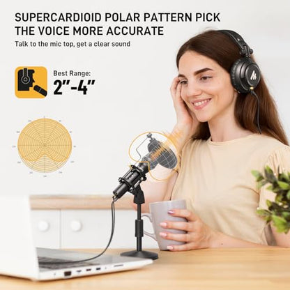 MAONO USB/XLR Dynamic Microphone for Podcast Recording, Computer PC Mic with Noise Suppression, Headphones Jack, Compatible Mixers & Audio Interfaces for Home Studio, Vocal, Music, Streaming, HD300T
