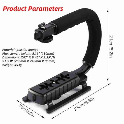 Super Grip U Handheld Stabilizer Handle with Hot Shoe Mount for DSLR Camera Camcorder Portable Video Recording (Portable U Grip)