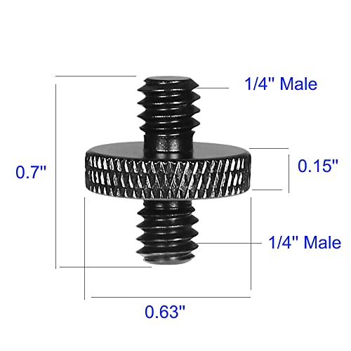 6 Pack 1/4" Male to 1/4" Male Camera Mount Screw Tripod Mount - Precision Made - color: Black