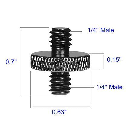 6 Pack 1/4" Male to 1/4" Male Camera Mount Screw Tripod Mount - Precision Made - color: Black