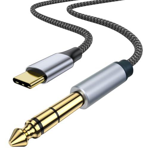Cyberguys! USB C to 1/4" Audio Cable, USBC to 1/4 Stereo Adapter Cord Gold-Plated Connectors Braided Type-C to 6.35mm TRS Cable Built-in Audio Chip for Guitar, Amplifier, Speaker, Headphones, 3.3ft - size: 3.3ft