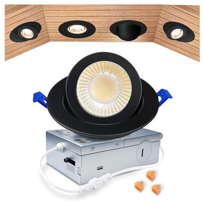 zouzai 3 Inch Gimbal LED Recessed Lights, Black, 1 Pack, with Junction Box, 360°+ 90° Adjustable, 5CCT 2700K-5000K, Dimmable, Canless Eyeball Downlight, CRI90+, 800LM 7W 120V, ETL - color: Black-3 inch, size: 1 Pack