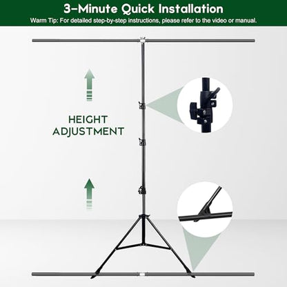 2-in-1 Green Backdrop Stand Kit, I-Frame Design - 8'(H) x 5'(W) Portable Photography Background Stand with 6.5 'x 5' Green Backdrop & Carry Bag for Video Streaming, Zoom Meetings, Parties