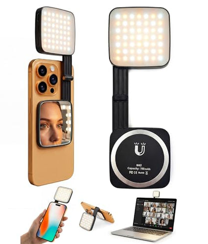LOUERN Magnetic Dual-Sided Selfie Light Compatible with MagSafe iPhone, 42LEDs per Side, CRI95+ Rechargeable Portable & Foldable Phone Light with Mirror for TikTok, Vlogging, Zoom Calls, Photography - size: Square