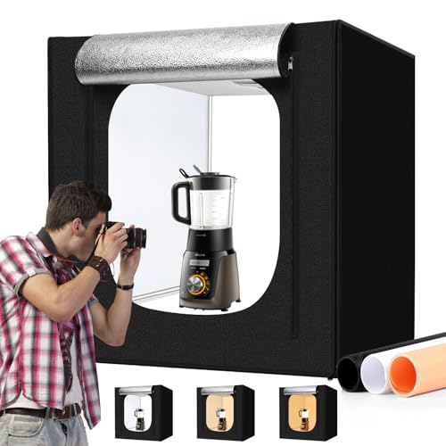 Photo Light Box 28x28 Inch for Photography, 3 Color 10-Level Adjustable Photo Box with Soft Light Cloth Professional Photo Background Shooting Tents White Light, Soft Light, Warm Light - size: 28x28 in (3 Color Temp)