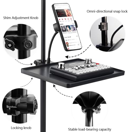 Microphone Stand Tray with Phone Support, Microphone Stand Clamp-On Rack Tray Holder，Universal Sound Card Tray for Live Streaming (Large) - size: Large