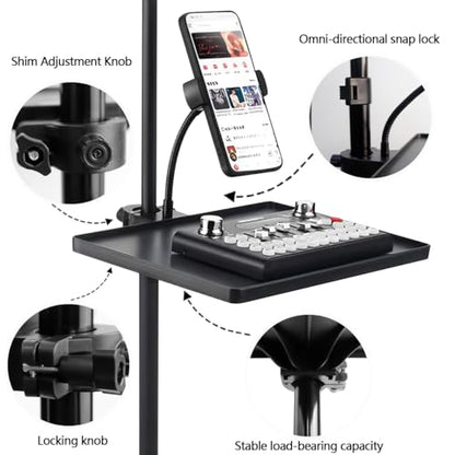 Microphone Stand Tray with Phone Support, Microphone Stand Clamp-On Rack Tray Holder，Universal Sound Card Tray for Live Streaming (Large) - size: Large