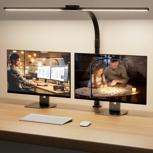 SIBRILLE LED Desk Lamp for Home Office - Dimmable Computer Desk Light with Clamp, Modern Architect Task Lamp with Color Changing, Flexible Desktop Lamp with Gooseneck for Monitor, Double Head, Black - color: Black