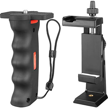 Vlogging Holder, Cell Phone Camera Handle Grip Stabilizer, Ergonomic Phone Video Stabilizer, Handheld Selfie Stick Smartphone Holder with Cold Shoe Mount for Mic/Flash Light, Wrist Strap