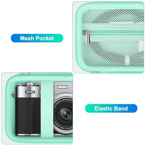 BOVKE Carrying Case for Fujifilm X100VI / X100V / X-E5 Digital Camera, Extra Mesh Pocket for Fuji Camera Accessories Charging Cables, Green - color: Green