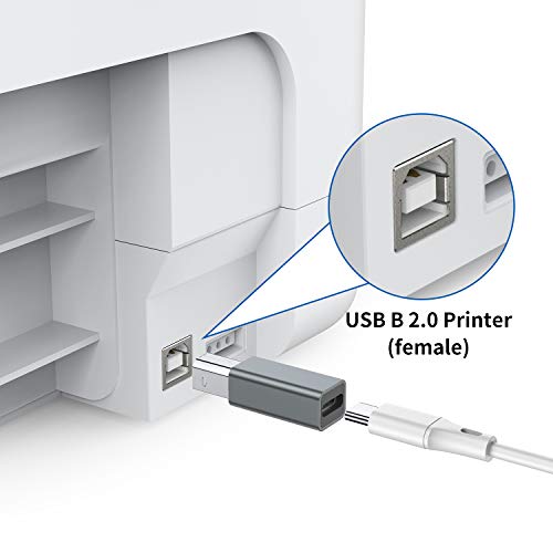 USB C Female to Printer Male Adapter (2-Pack), USB Type C to USB B Convert Connector Support Data Sync Compatible with Brother HP Canon Lexmark Epson Dell Xerox Samsung etc and Piano DAC (Grey)