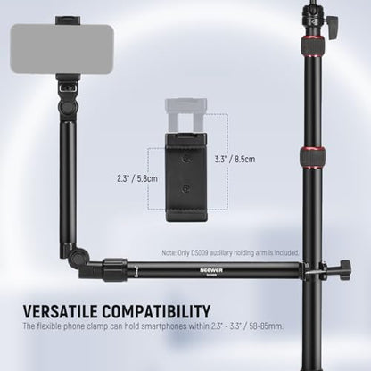 NEEWER Overhead Camera Mount with Phone Clip, 22"/56cm Clamp on Flexible Holding Arm for Desk Stand, 180° & 360° Adjustable Fits 0.87"-1.1" Tubes, 5.5lb/2.5kg Load for Camera LED Ring Light Mic, DS009 - style: DS009(2-Section)