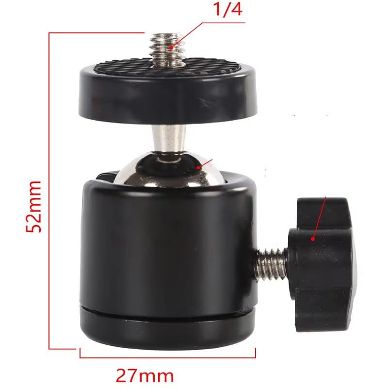 3 Pack Mini Ball Head 1/4'' Screw Swivel Tripod Head Mount 360 Degree Rotating Base Adapter Ballhead for Camera Tripod Dash Cam Phone Clip Photography Light Stand Boom Arm Selfie Stick