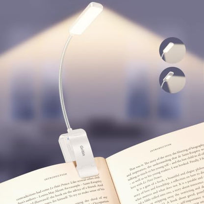 Gritin 2026 Gen 2 Book Light for Reading- 30 Eye Caring Full Spectrum LED | 5 Colors & 5 Brightness, Adjustable Wide/Narrow Beam, Upgrade 1500mAh Long-Lasting Rechargeable Clip on Light-White - color: White