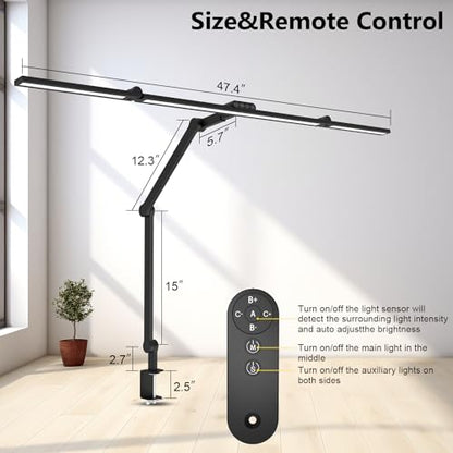 3000 Lumen Ultra Bright Architect Desk Lamp with Clamp, 36W Tall Overhead Led Desk Light for Home Office, 47Inch Long Dimmable Computer Monitor Light Bar with Remote for Table Desktop Drafting - color: Black