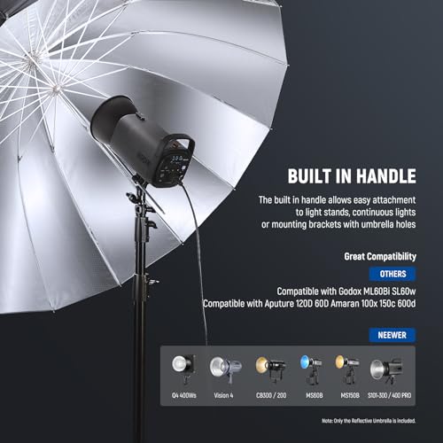 NEEWER 51"/130cm Parabolic Reflective Umbrella Photography with Silver Inner, Soft Lighting with Diffuser Cover, Bag, Quick Fold for Camera Photo Studio Video Light Shooting Monolight Flash, NS2U - color: Silver, size: 51"