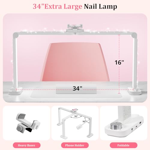 iVict Nail Desk Lamp, 34" Nails Tech Light with Phone Stand, 0-100% Adjustable Brightness, 3000K-6000K Color Temperature Led Desk lamp for Nail, Tattoos, Eyebrows, Beauty(Diamond, Large) - style: Diamond Nails Tech Light