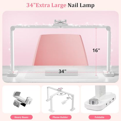 iVict Nail Desk Lamp, 34" Nails Tech Light with Phone Stand, 0-100% Adjustable Brightness, 3000K-6000K Color Temperature Led Desk lamp for Nail, Tattoos, Eyebrows, Beauty(Diamond, Large) - style: Diamond Nails Tech Light