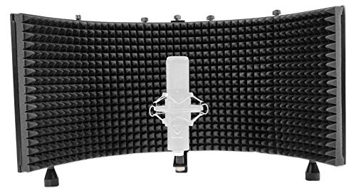 Rockville ROCKSHIELD 3 Large Studio Mic Isolation Shield, Sound Dampening | Acoustic Foam, 5-Panel, Stand Mountable, Desktop Use, Steel Frame, Foldable, Vented Back Plate, 5/8 Adapter, Tripod Base