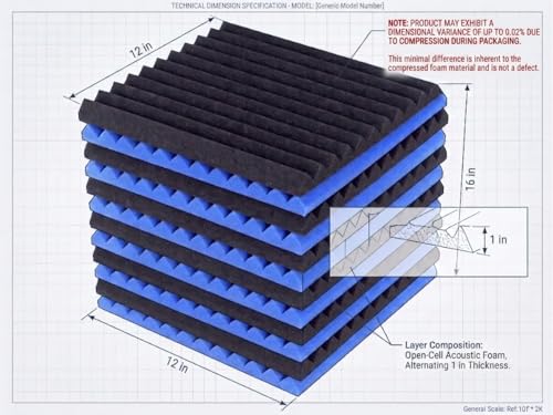 96 Pack Black/BLUE 12 "X 12 "X1" Acoustic Panels Studio Soundproofing Foam Wedge Tiles(Accompanied By Double-Sided Adhesive Tape) - color: Black/BLUE