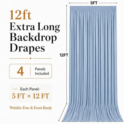 20ft x 12ft Dusty Blue Backdrop Curtains, Wrinkle Free Thick Fabric Polyester Curtains Backdrop Drapes Cover for Parties Wedding Birthday Photography Background, 4 Panels 5ft x 12ft - color: Dusty blue, size: 20FT(W) x 12FT(H)