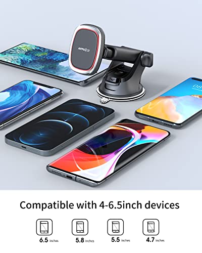 APPS2Car Magnetic Phone Mount, Dashboard Windshield Suction Cup Car Phone Holder Phone Mount with 6 Strong Magnets, Adjustable Telescopic Arm, Compatible with iPhone/Air/Pro/Max/All Smart Phones