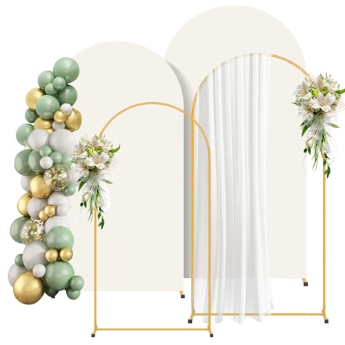 2 Pack Arch Backdrop Stand and Cover Set (7.2FT/6FT), Balloon Arch Stand, Metal Background Arch Stand, Backdrop Arch Frame, Wedding Arch for Backdrop (Ivory Cover) - color: Arch with Ivory Cover-(7.2FT/6FT)