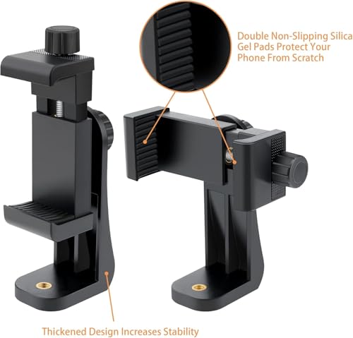 Dual-Mount Smartphone Tripod Adapter Set – Vertical & Horizontal Phone Holder with 1/4” Screw, Adjustable Clip for iPhone & Android, Tripods, Ring Lights & Selfie Sticks (2-Pack) - style: 3) 2 Pack Rotating Phone Mount