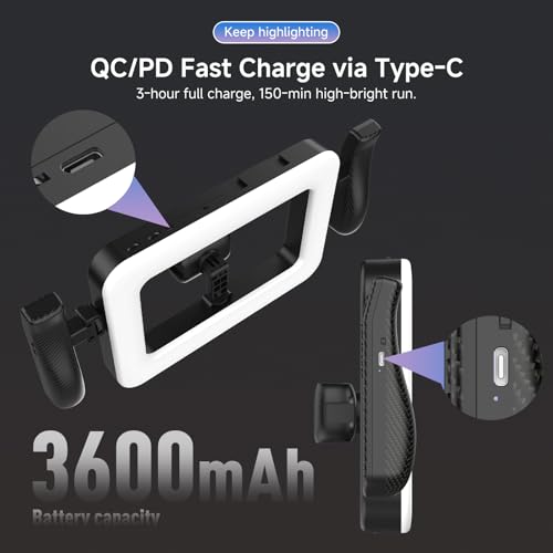 Handheld Smartphone LED Ring Light Video Rig with 20m Bluetooth Remote Handle, Ergonomic Stabilizer, 2900K-7000K Adjustable, Fast-Charge, 1/4” Mount for Selfies, Makeup, Live Streaming, Vlogging