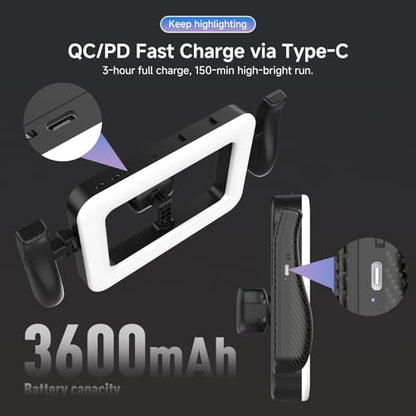 Handheld Smartphone LED Ring Light Video Rig with 20m Bluetooth Remote Handle, Ergonomic Stabilizer, 2900K-7000K Adjustable, Fast-Charge, 1/4” Mount for Selfies, Makeup, Live Streaming, Vlogging