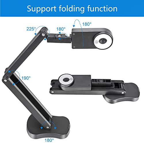 4K USB Document Camera for Teacher, 8MP Webcam & Visualiser for A3 Size with Dual Microphones, 3-Level LED Light, Image Invert, Foldable for Live Demo, Work with Windows, macOS and Chrome OS