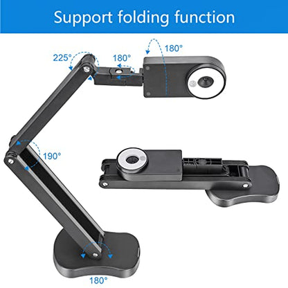 4K USB Document Camera for Teacher, 8MP Webcam & Visualiser for A3 Size with Dual Microphones, 3-Level LED Light, Image Invert, Foldable for Live Demo, Work with Windows, macOS and Chrome OS